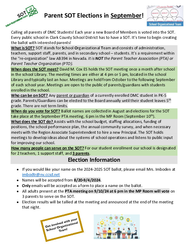Parent SOT Elections in September
